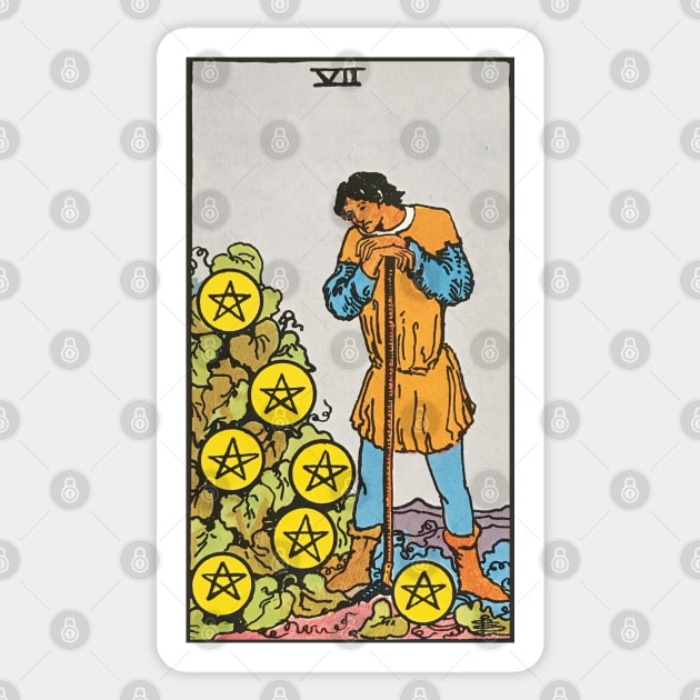 Seven of pentacles tarot card Sticker by Nate's World of Tees